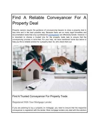 find a reliable conveyancer for a property deal
