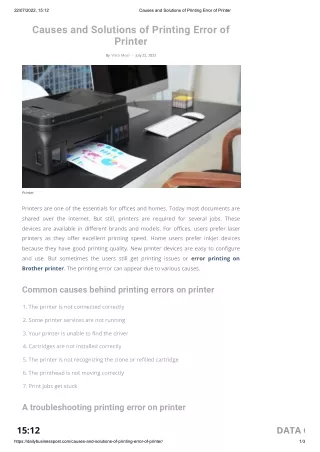Causes and Solutions of Printing Error of Printer
