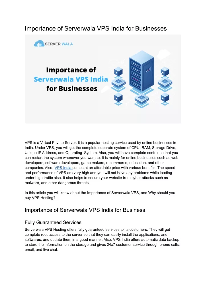 importance of serverwala vps india for businesses