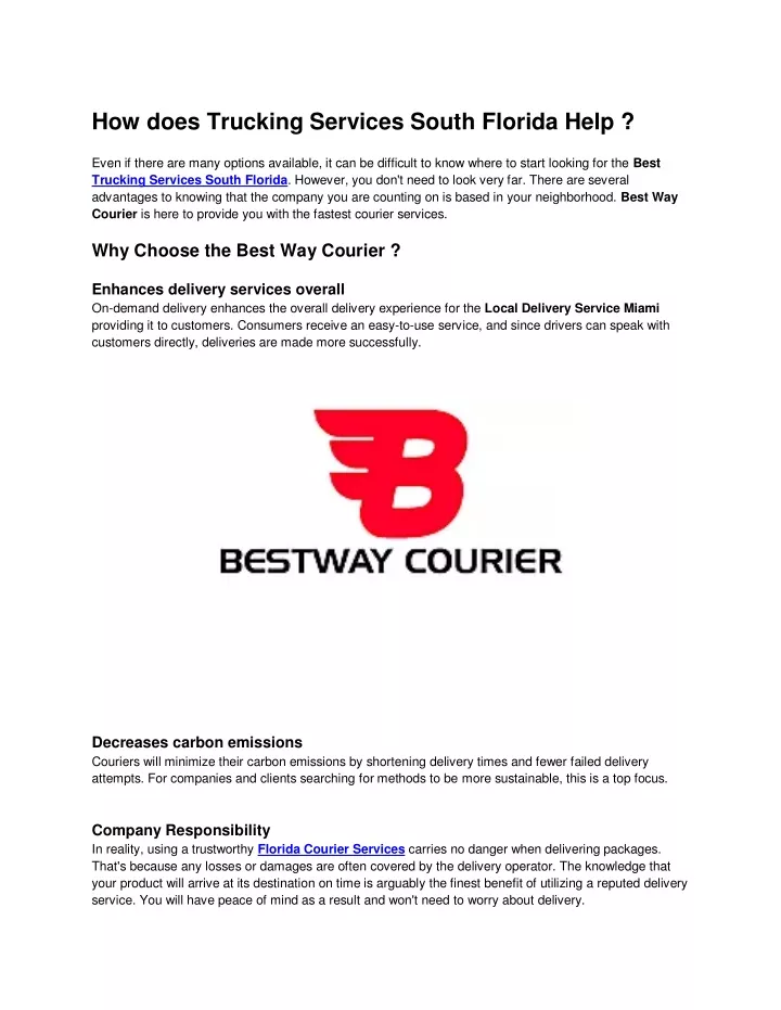 how does trucking services south florida help