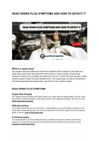 dead spark plug symptoms and how to detect it