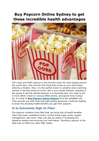 Buy Popcorn Online Sydney to get these incredible health advantages