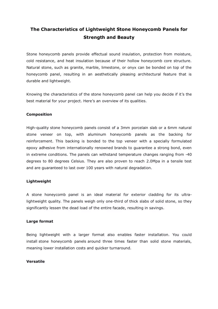 the characteristics of lightweight stone