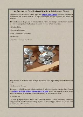 An Overview on Classification & Benefits of Stainless-steel Flanges
