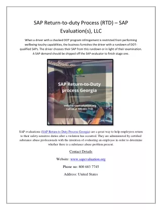 SAP Return-to-duty Process Georgia | SAP Evaluation(s),LLC -  800 683 7745