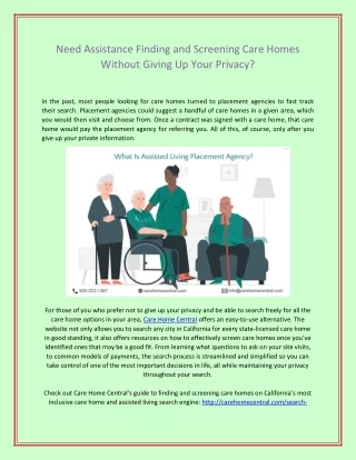 need assistance finding and screening care homes