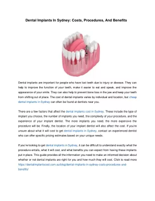 Dental Implants In Sydney: Costs, Procedures, And Benefits