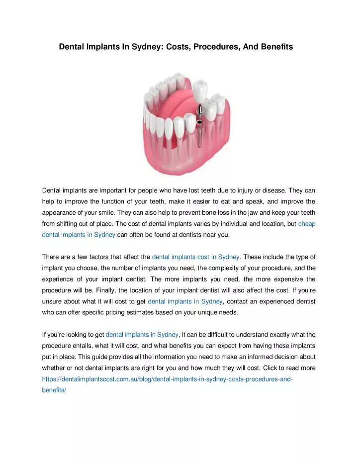 dental implants in sydney costs procedures