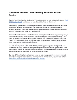 Connected Vehicles - Fleet Tracking Solutions At Your Service
