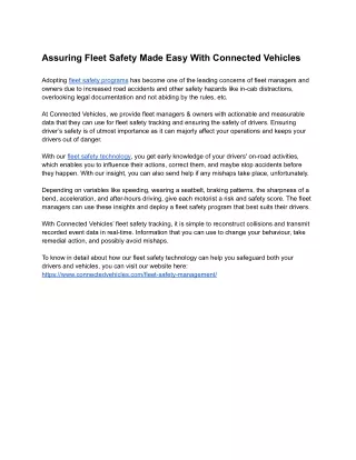 Assuring Fleet Safety Made Easy With Connected Vehicles