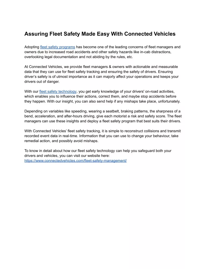 assuring fleet safety made easy with connected