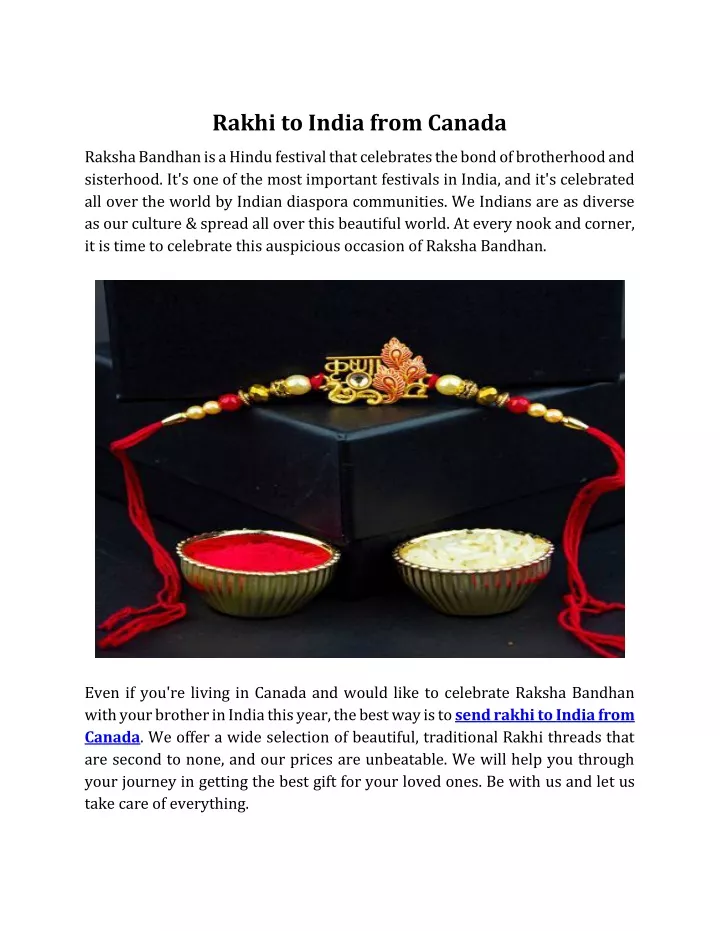 rakhi to india from canada