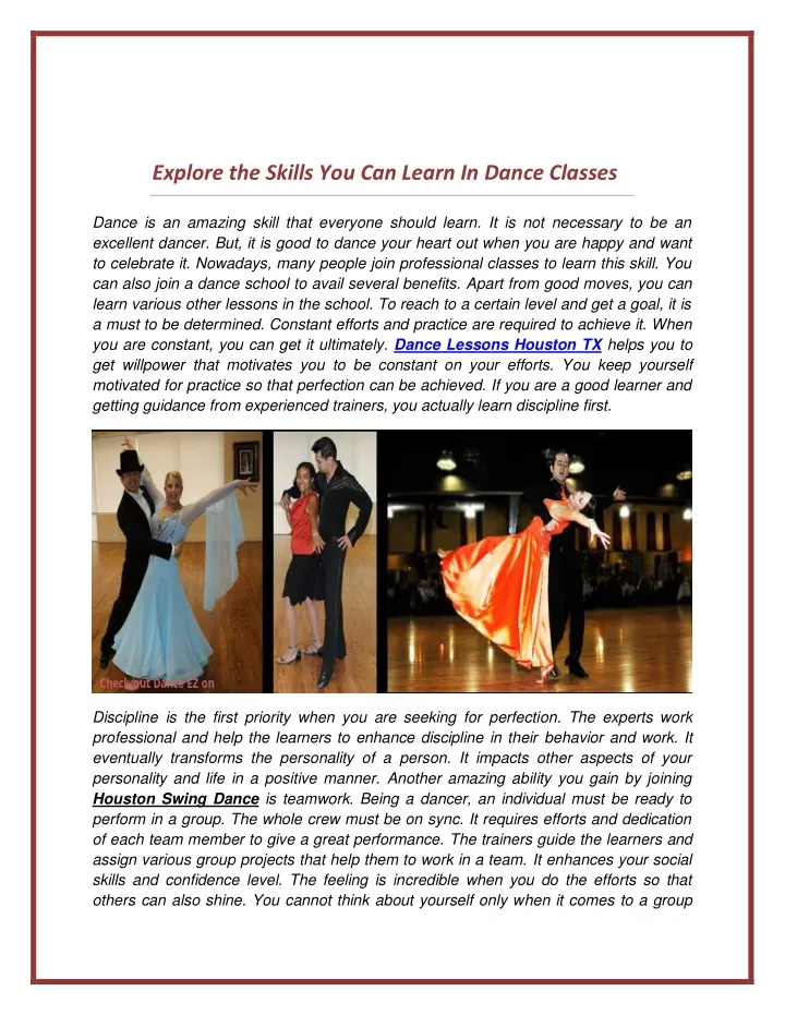 explore the skills you can learn in dance classes