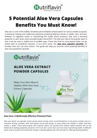5 Potential Aloe Vera Capsules Benefits You Must Know|Nutriflavin