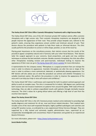 the harley street ent clinic offers cosmetic