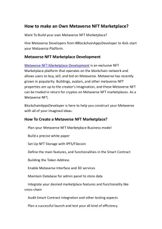 how to make an own metaverse nft marketplace