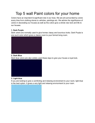 top 5 wall paint colors for your home