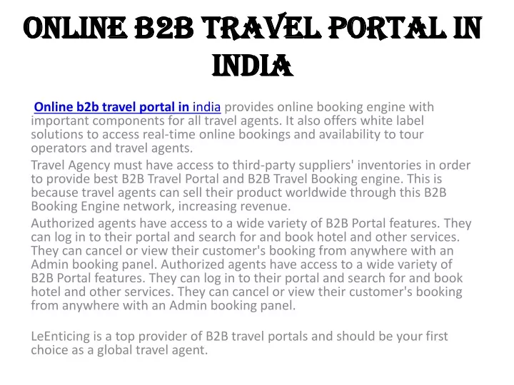 PPT - Online B2b Travel Portal In India PowerPoint Presentation, Free ...