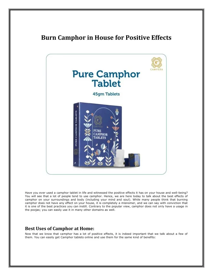 burn camphor in house for positive effects