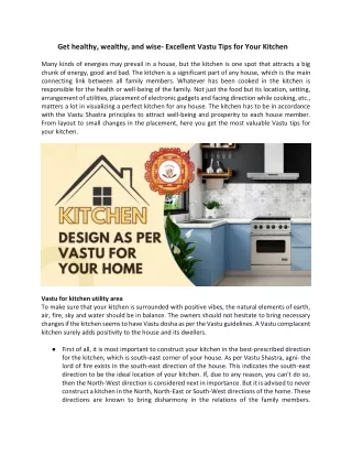 Get healthy, wealthy, and wise- Excellent Vastu Tips for Your Kitchen