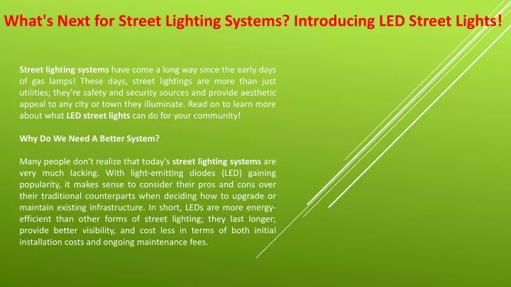 what s next for street lighting systems