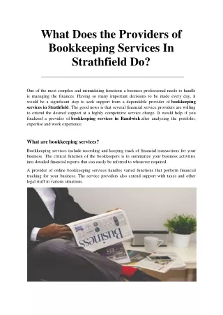 What Does the Providers of Bookkeeping Services In Strathfield Do