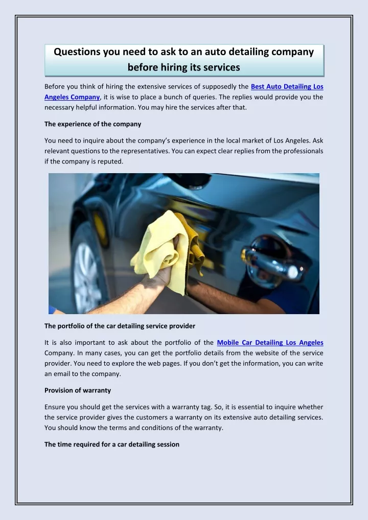 questions you need to ask to an auto detailing