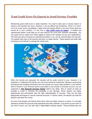 Trust Credit Score Fix Experts to Avoid Serious Troubles