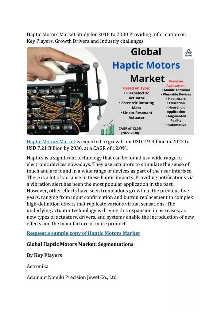 haptic motors market study for 2018 to 2030