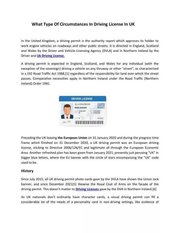 what type of circumstances in driving license