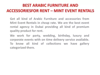 BEST ARABIC FURNITURE AND ACCESSORIES FOR RENT – MINT EVENT RENTALS
