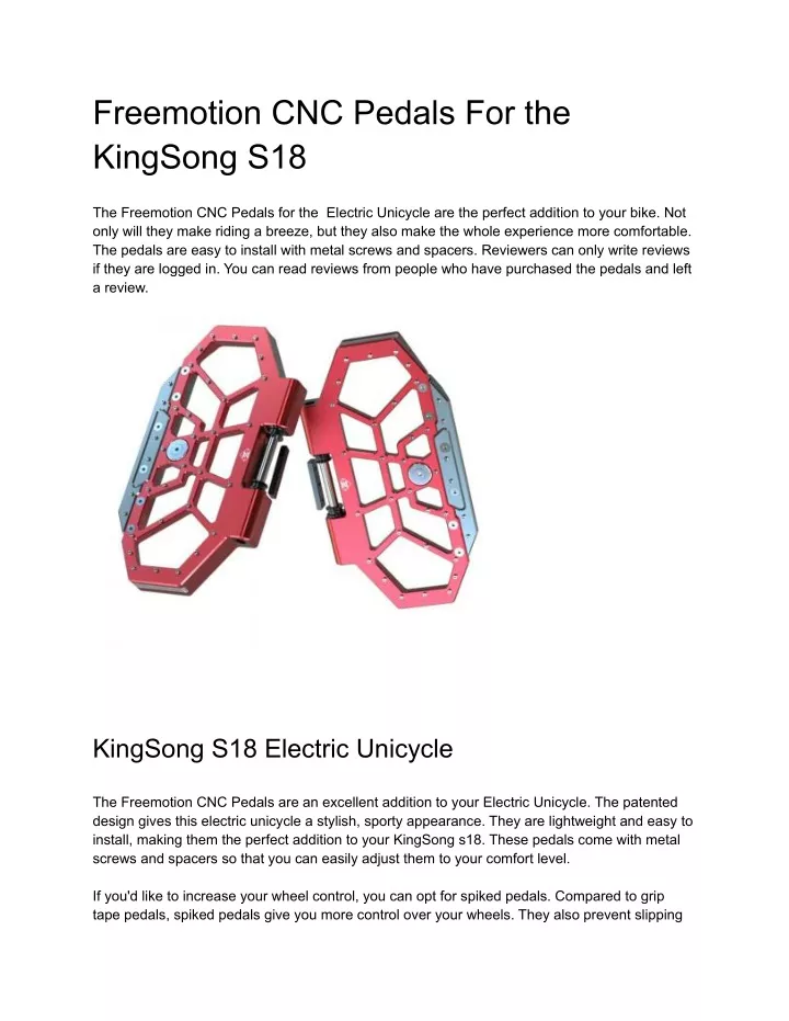 freemotion cnc pedals for the kingsong s18