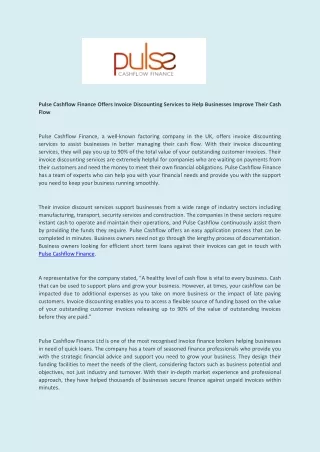pulse cashflow finance offers invoice discounting