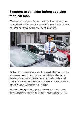 6 factors to consider before applying for a car loan