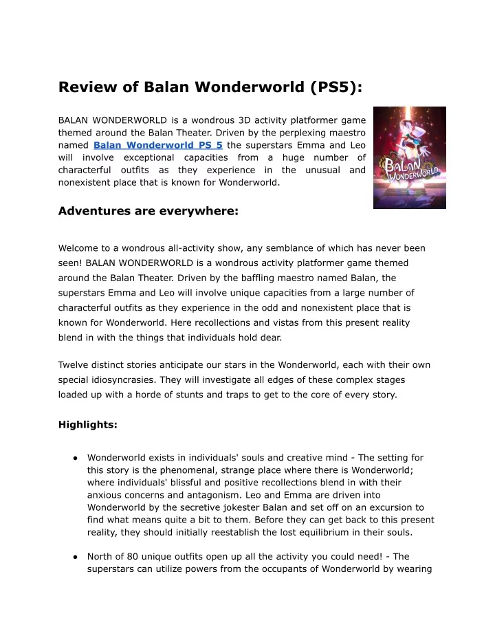 review of balan wonderworld ps5
