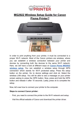 MG2922 Wireless Setup Guide for Canon Pixma Printer