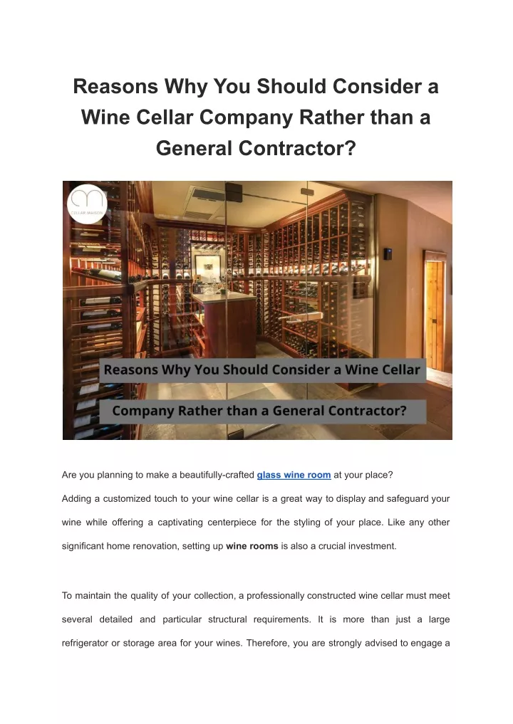 reasons why you should consider a wine cellar