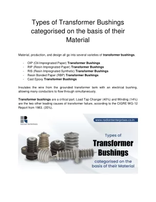 types of transformer bushings categorised