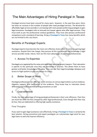 The Main Advantages Of Hiring Paralegal In Texas