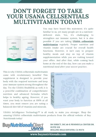 Don’t Forget To Take Your USANA Cellsentials Multivitamin Today!