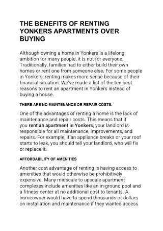 the benefits of renting yonkers apartments over