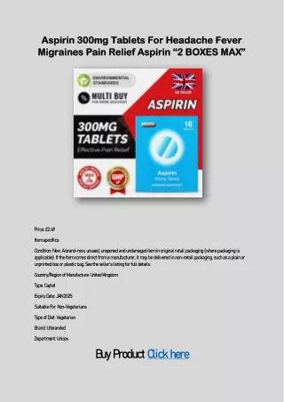 Aspirin 300mg Tablets For Headache Fever Migraines Pain Relief Aspirin