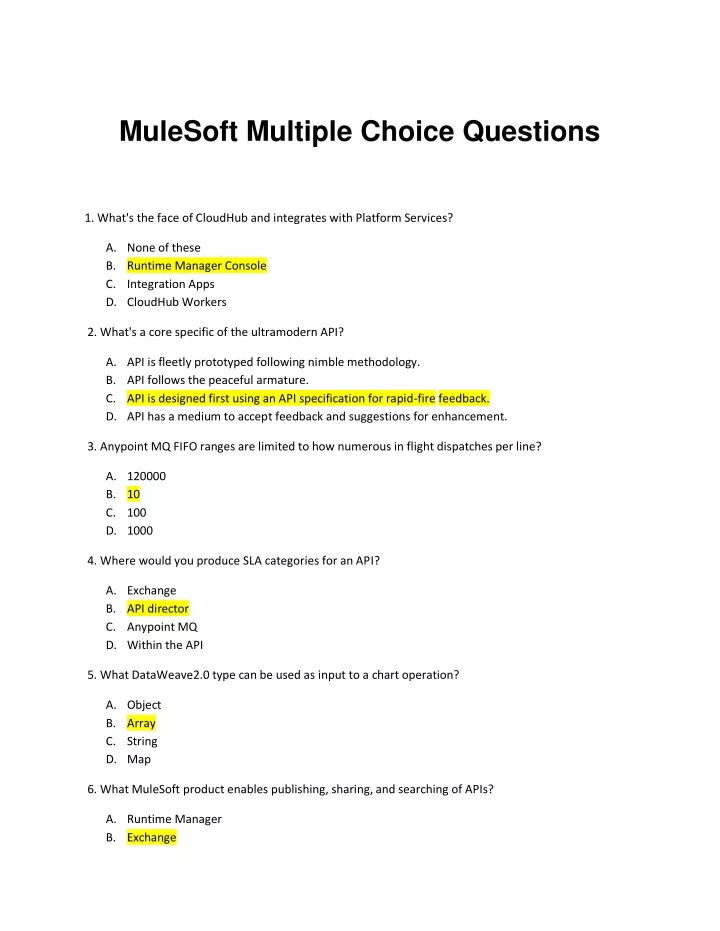 mulesoft multiple choice questions