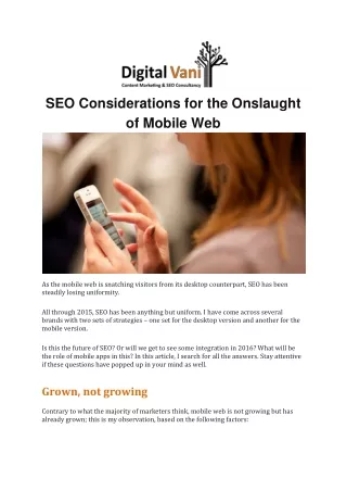 SEO Considerations for the Onslaught of Mobile Web