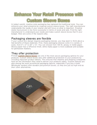 Enhance Your Retail Presence With Custom Sleeve Boxes