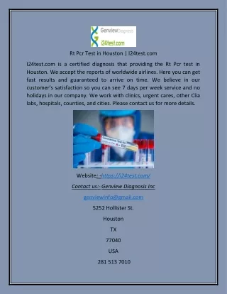 Rt Pcr Test in Houston  I24test