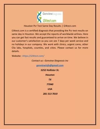 Houston Pcr Test Same Day Results  I24test