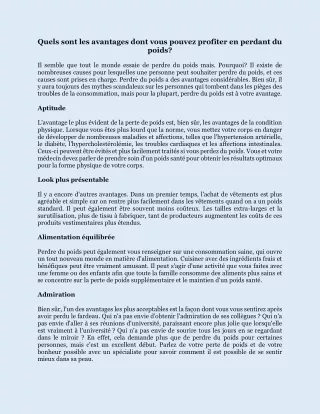 Quels sont les avantages dont vous pouvez profiter en perdant du poids?