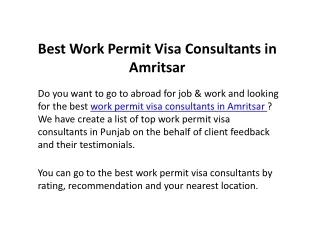 Best Work Permit Visa Consultants in Amritsar