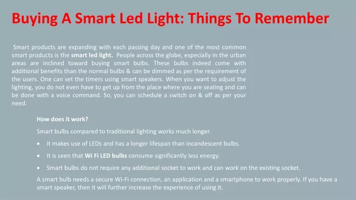 buying a smart led light things to remember